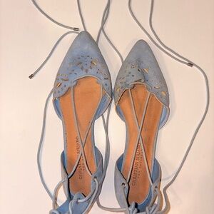Christian Siriano Powder Blue Pointed Lace-Up Flats - Size 7.5
